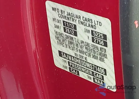 2013 Jaguar Xf Supercharged z USA, uszkodzony, nr VIN SAJWA0HE0DMS71406